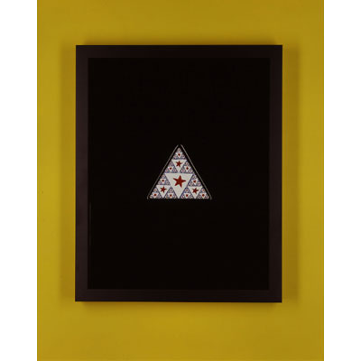 Red Star with Blue Sierpinski Triangle in Black Field