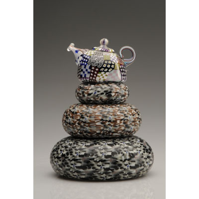 Crazy Quilt Teapot on Donuts